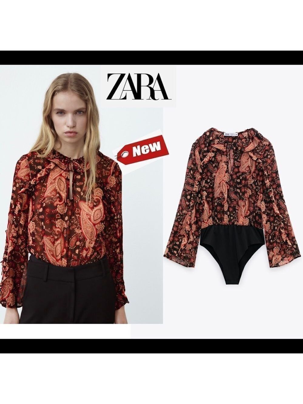 ZARA multicoloured paisley print ruffled bodysuit Sz XL NWT